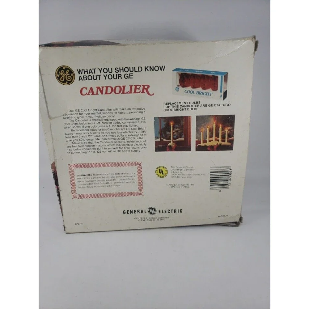 VTG GE Candolier Christmas Candle Sticks General Electric  3 Light Cool Bright